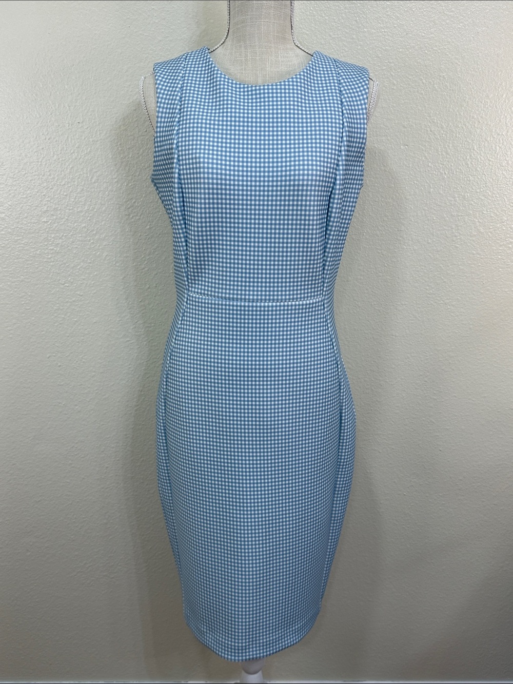 Calvin Klein Light Blue Gingham Midi Sheath Dress Size 12